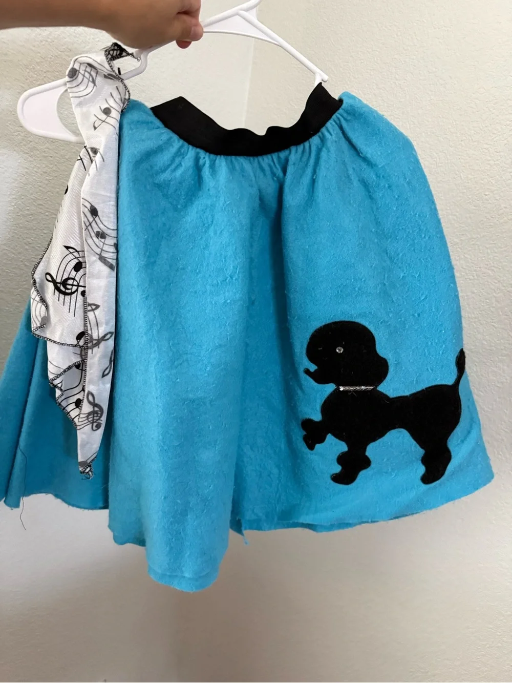 Costume Kids Blue Poodle Skirt with Black Trim - Cute Retro Style with neck tie